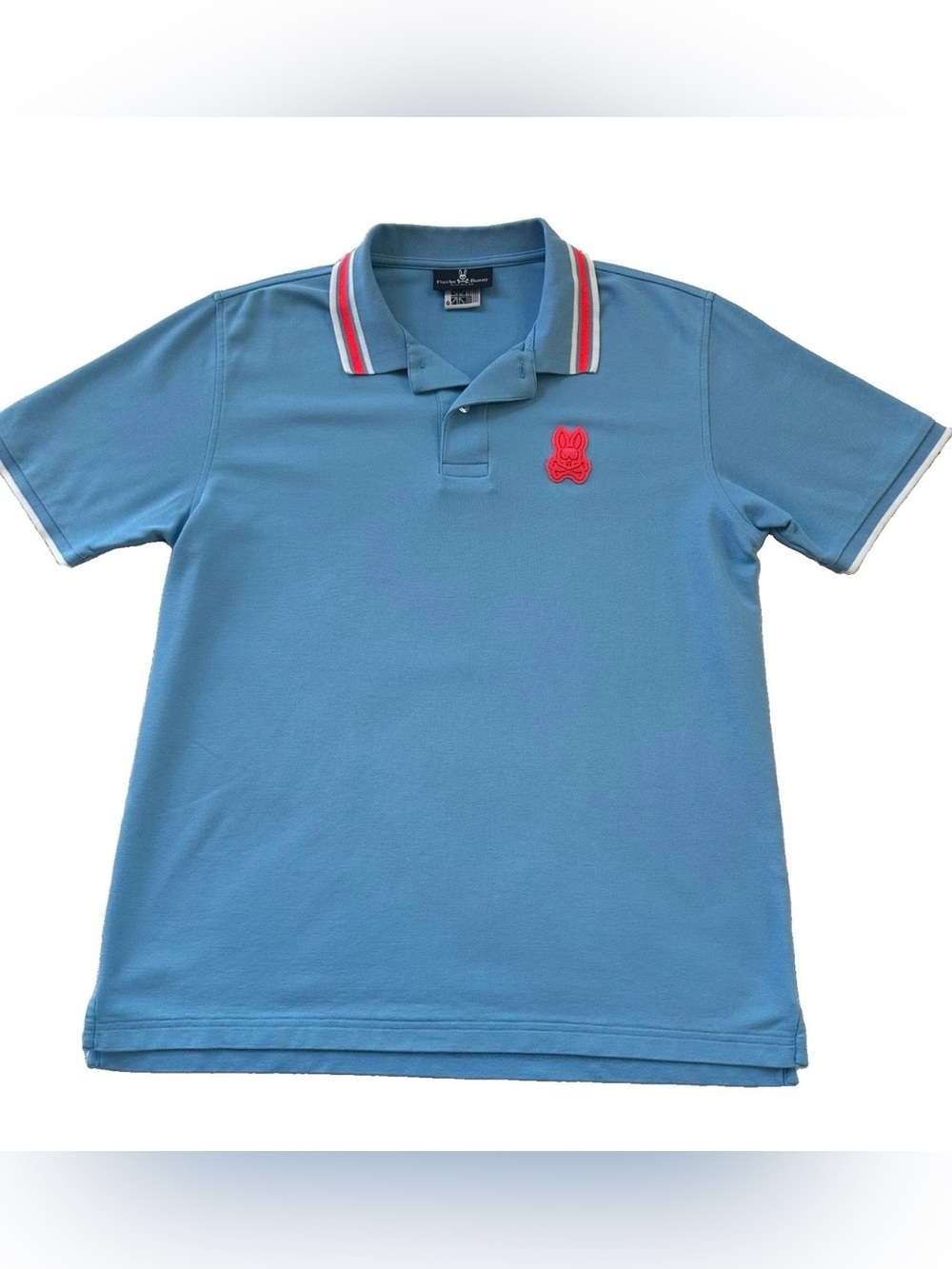 Psycho Bunny Eaton Polo Shirt Mens Size 6 L Light Blue Neon Pink Logo